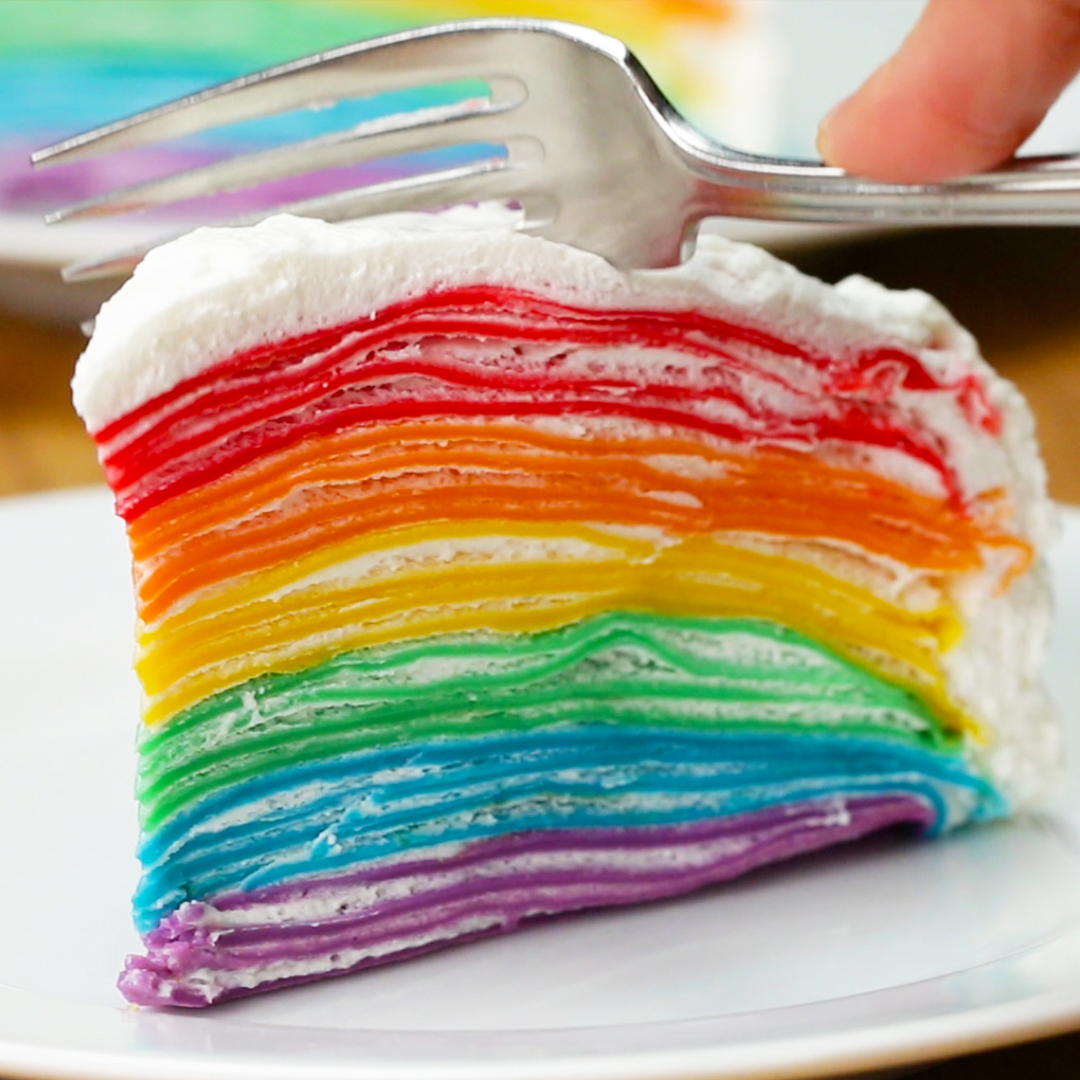 Rainbow Crepe Cake Recipe by Tasty