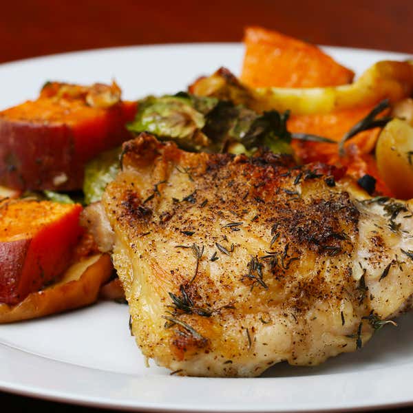 Easy One-tray Chicken Thighs And Veggies Recipe By Tasty