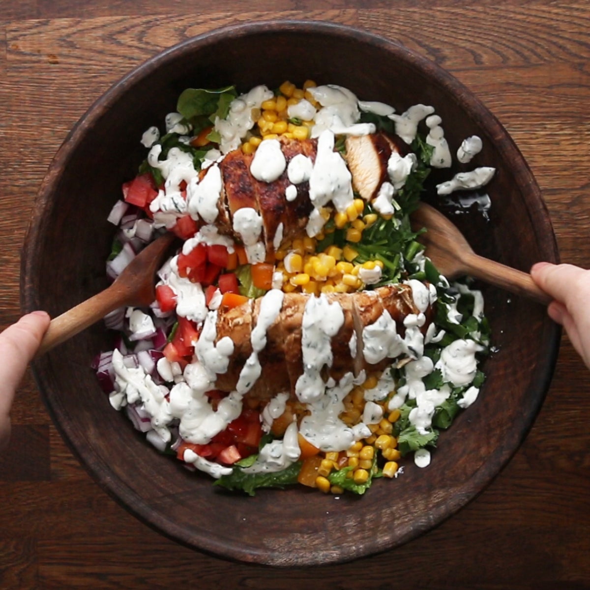 Rainbow salad bowl with chicken recipe