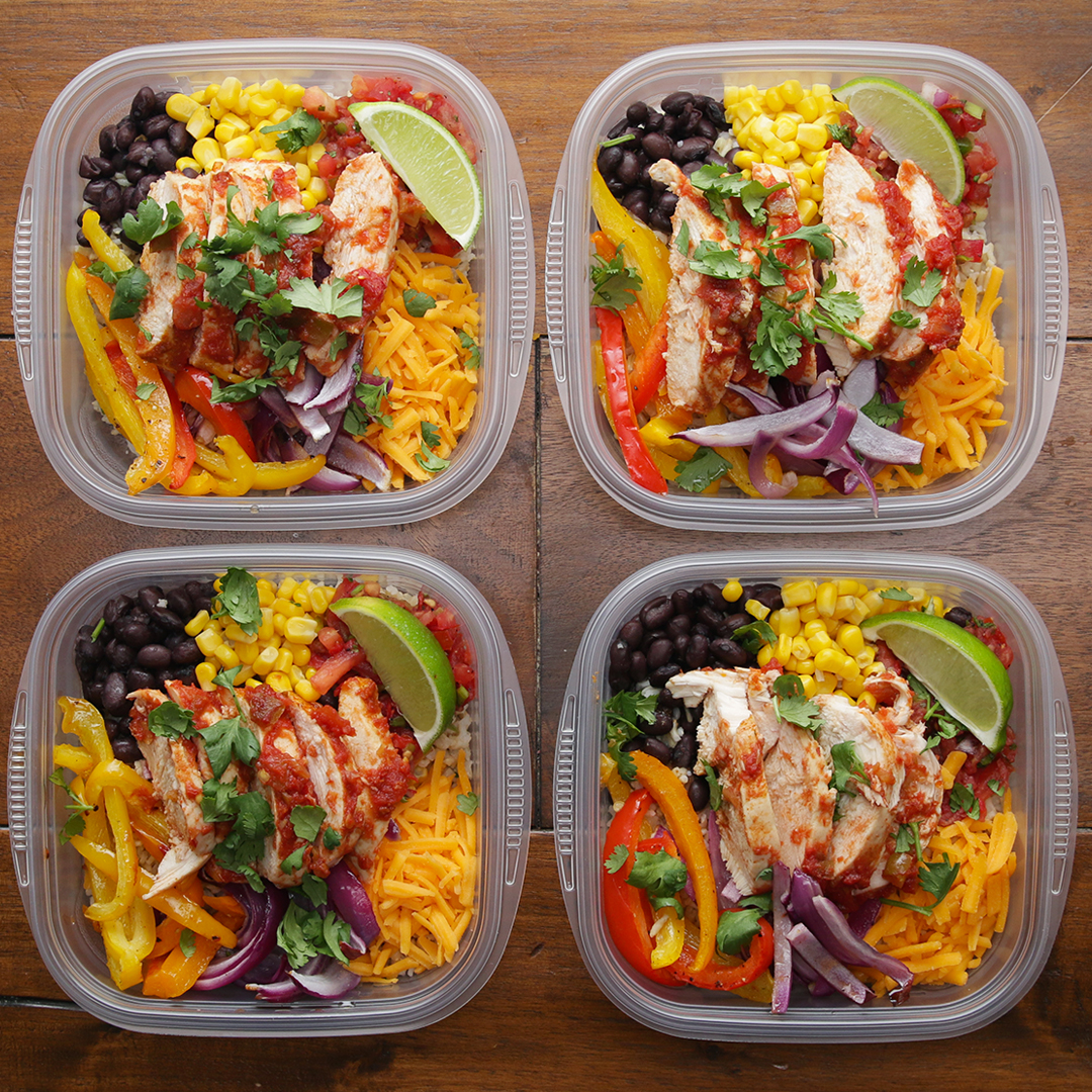 Weekday Meal Prep Chicken Burrito Bowls Recipe By Tasty