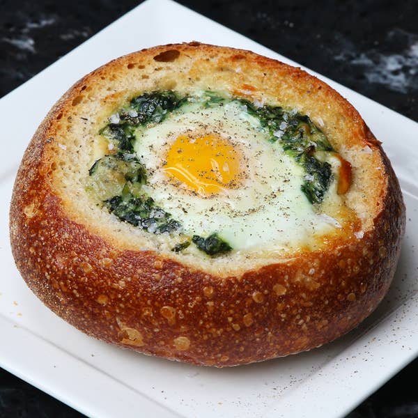 Creamed Spinach And Egg Bread Bowl