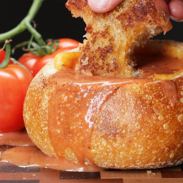 Grilled Cheese And Tomato Soup Bread Bowl