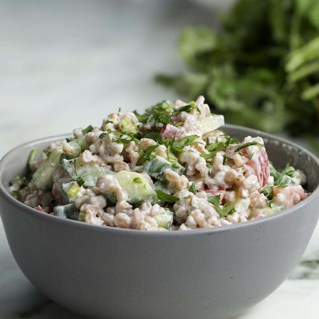 Farro Salad With Cucumber And Yogurt-Dill Dressing Recipe by Tasty image