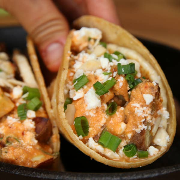 Sweet Potato Guerrilla Tacos with Almond Salsa