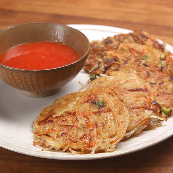 Rice Noodle Pancakes With Chili Sauce