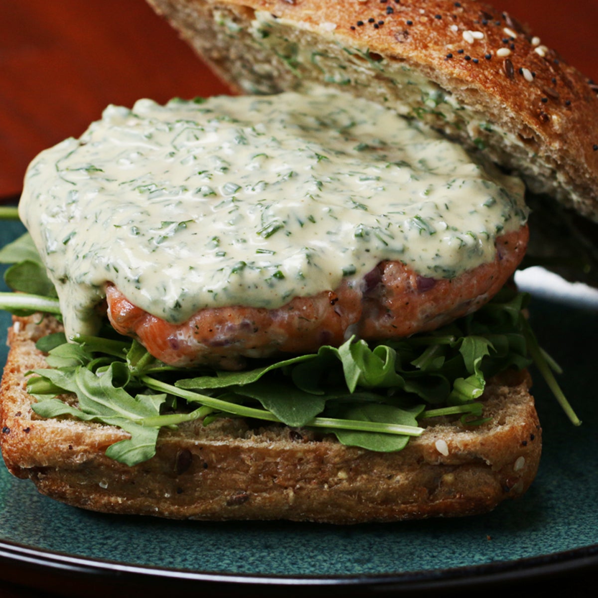 Fresh Salmon Burgers {with Tzatziki Dressing}