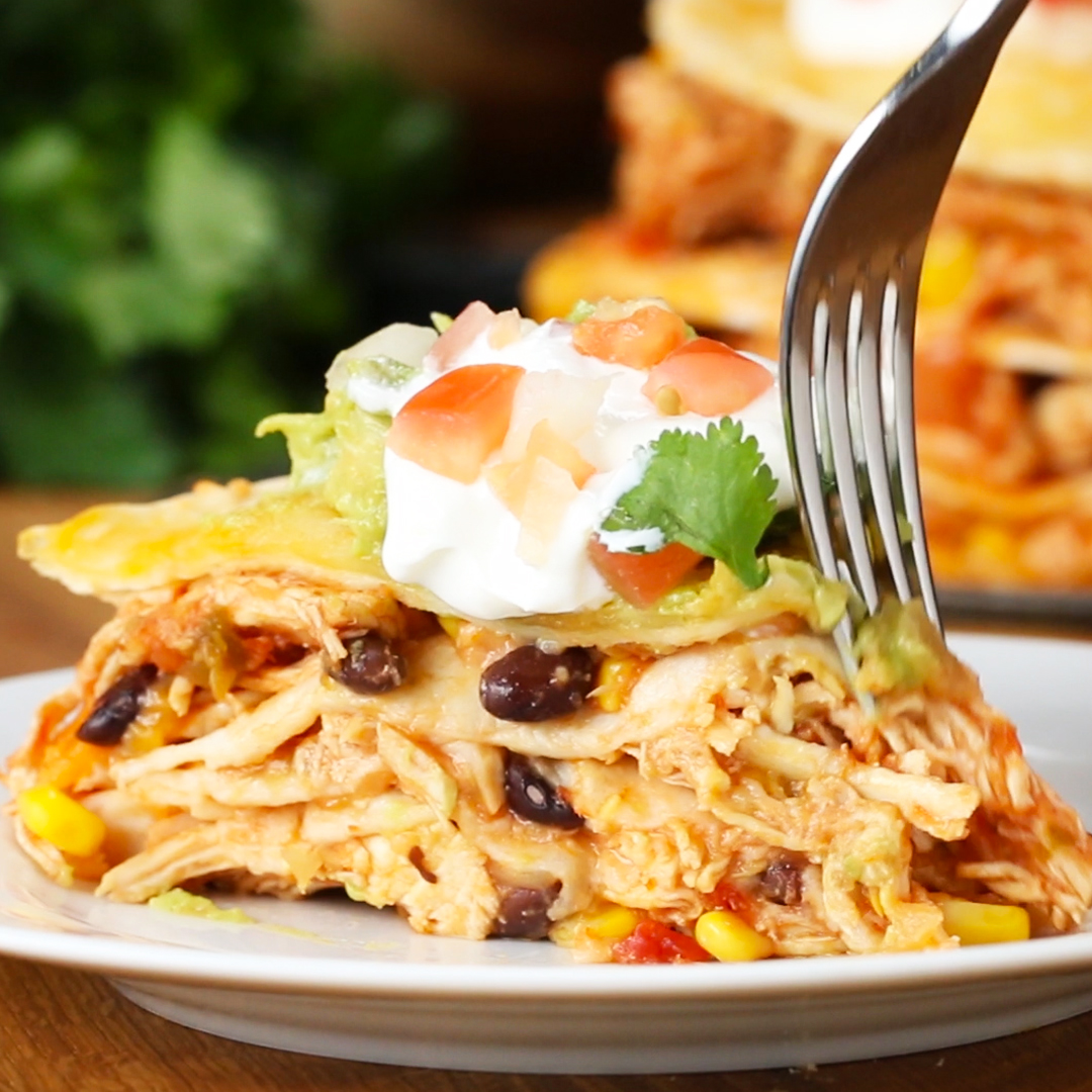 Cheesy Chicken Layer Quesadilla Recipe by Tasty